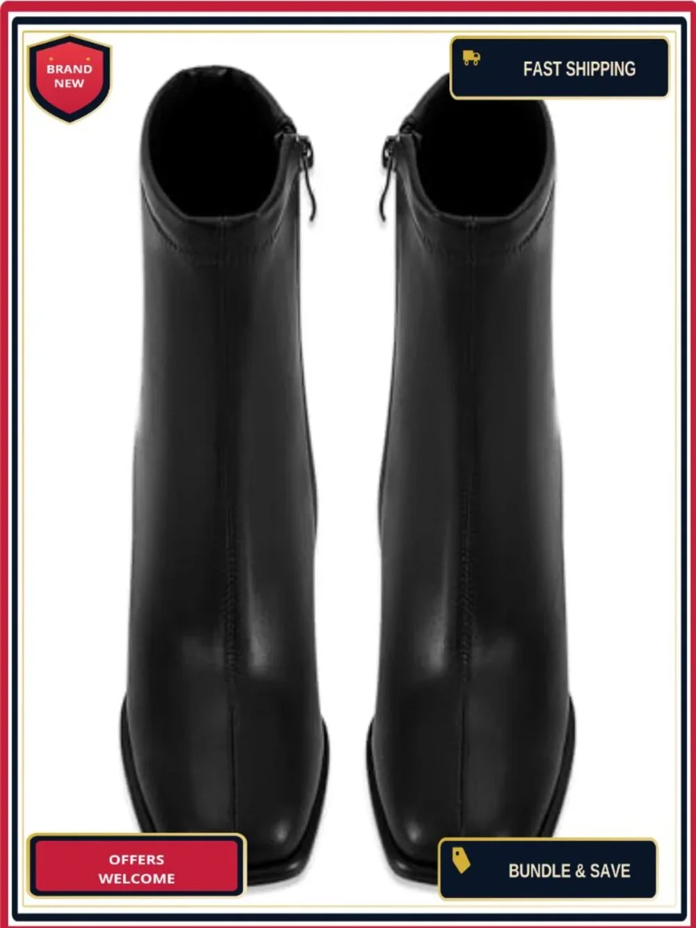 Women's Square Toe Ankle Boots Block Heel Chunky Booties Side Zipper Faux